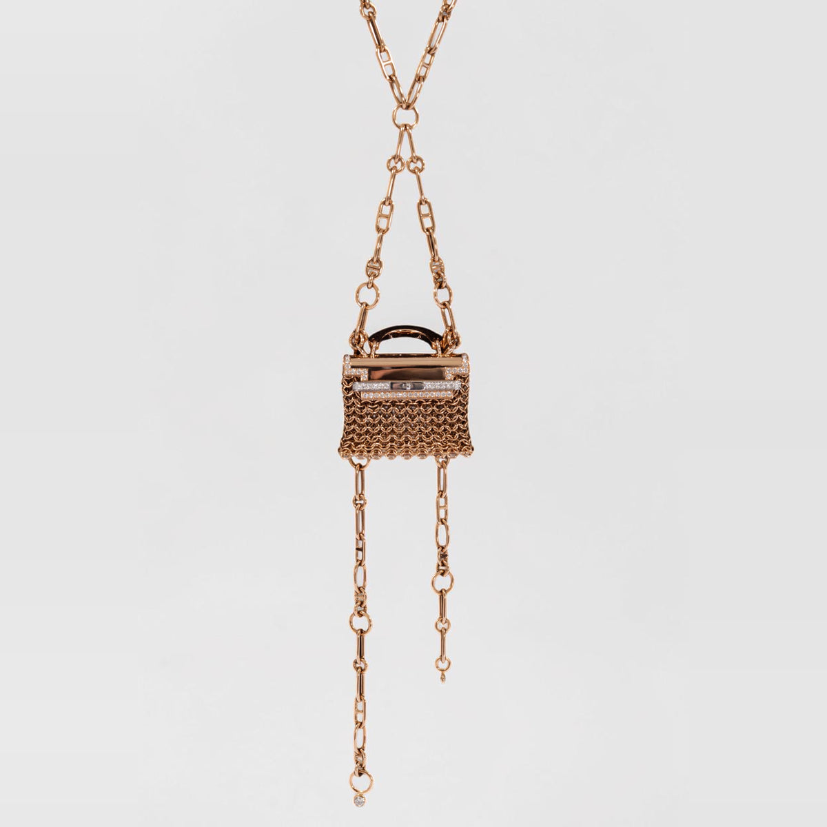 Hermès Kelly Bijou Précieux 18K Rose Gold Diamond Chain Mail Necklace