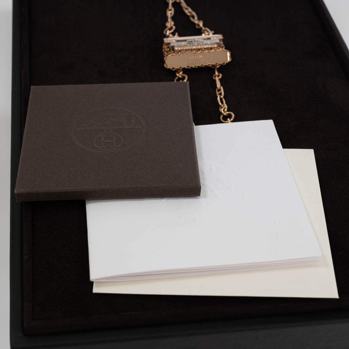 Hermès Kelly Bijou Précieux 18K Rose Gold Diamond Chain Mail Necklace