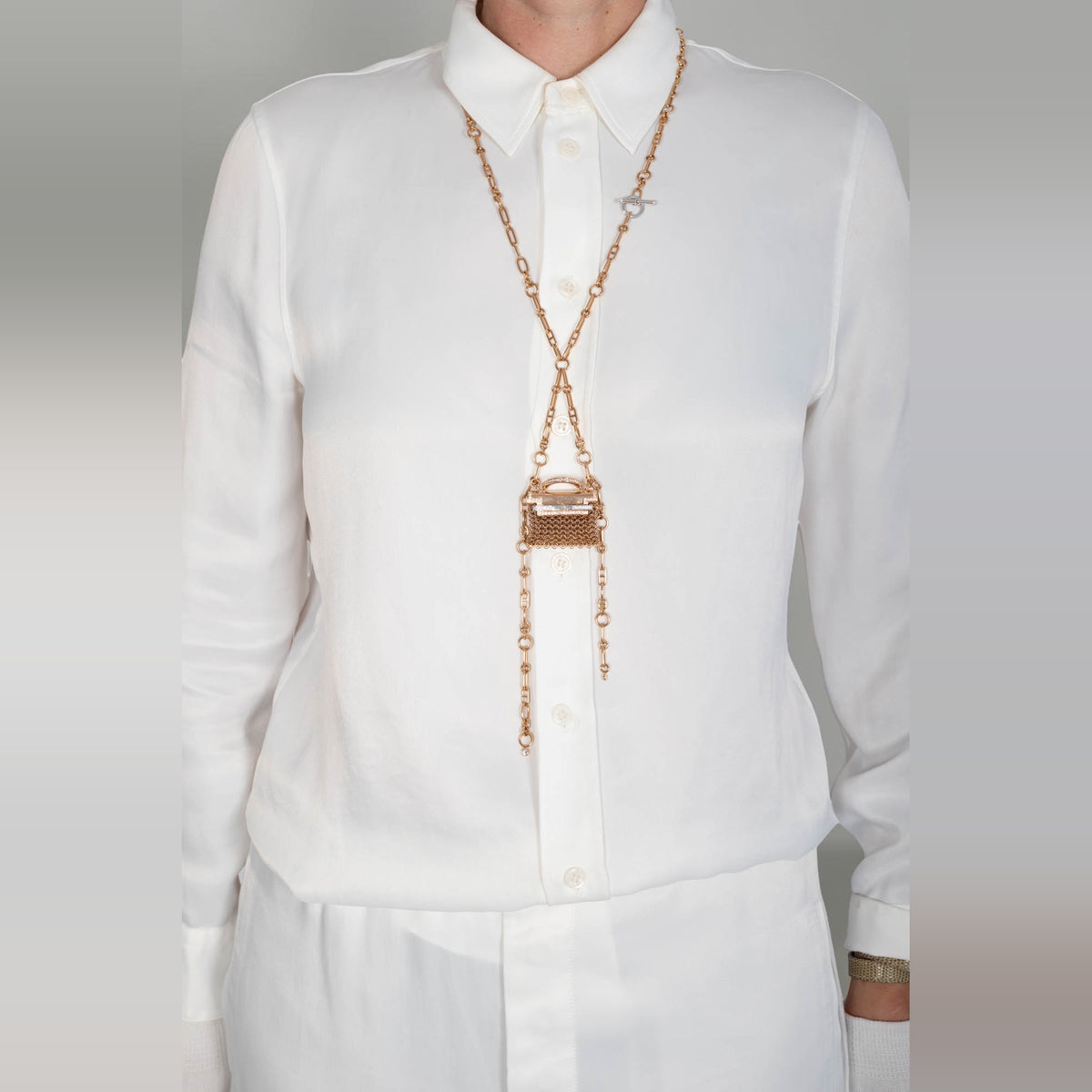 Hermès Kelly Bijou Précieux 18K Rose Gold Diamond Chain Mail Necklace