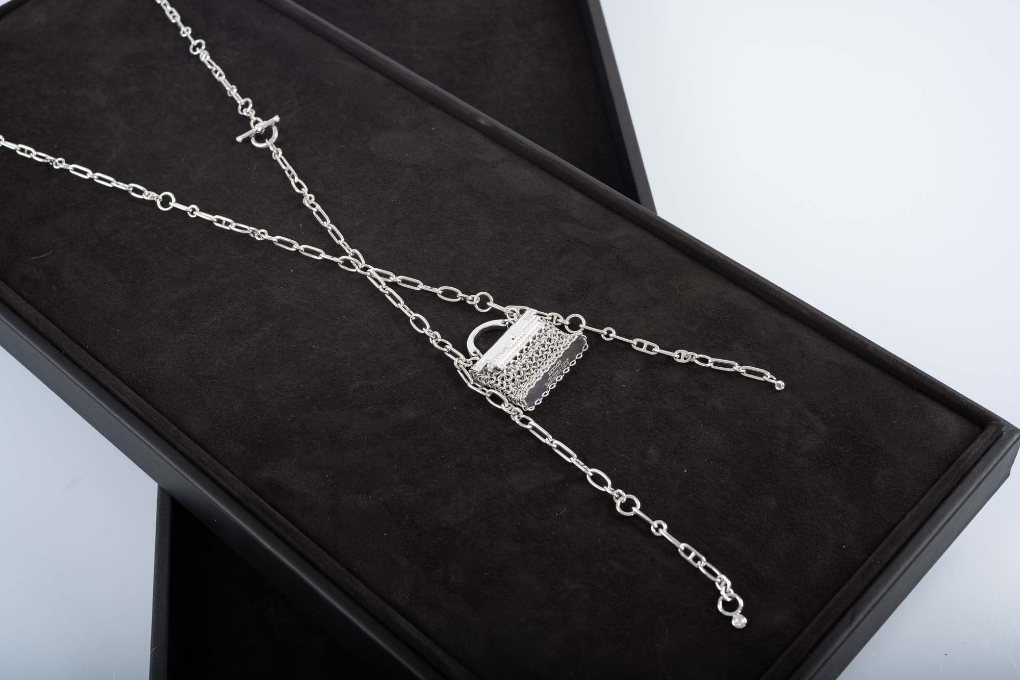 Hermès Kelly Bijou "Précieux" 18K White Gold & Diamond Chain Mail Necklace