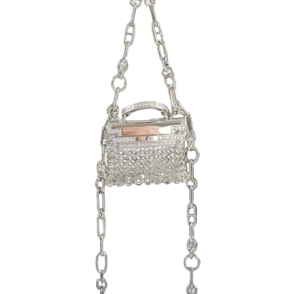 Hermès Kelly Bijou Précieux 18K White Gold Diamond Chain Mail Necklace