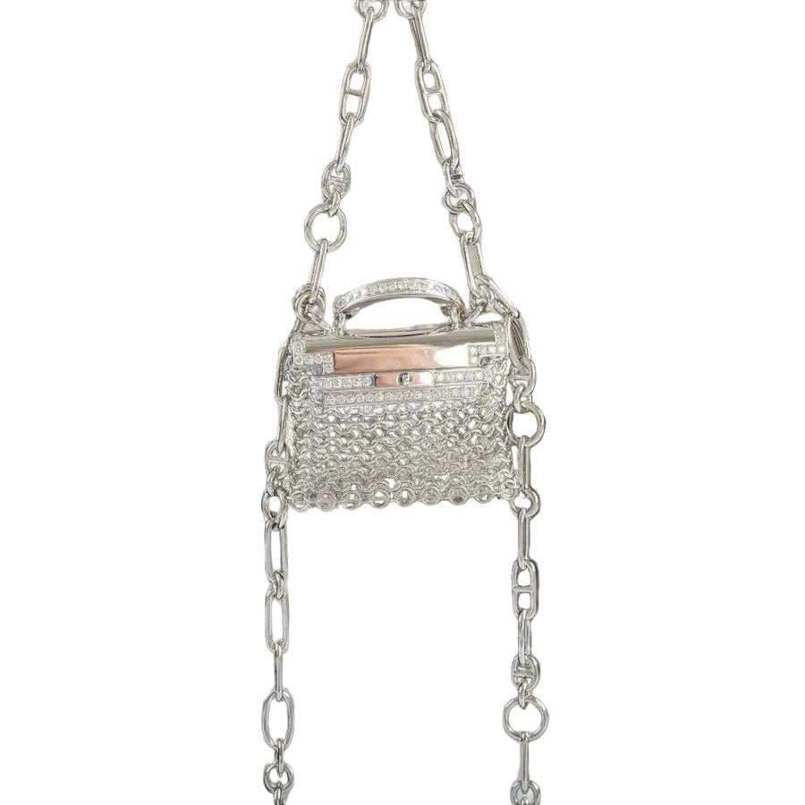 Hermès Kelly Bijou Précieux 18K White Gold Diamond Chain Mail Necklace