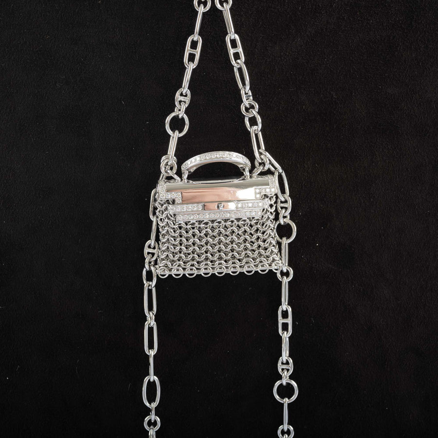 Hermès Kelly Bijou Précieux 18K White Gold Diamond Chain Mail Necklace