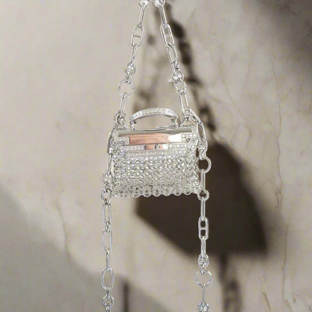 Hermès Kelly Bijou "Précieux" 18K White Gold & Diamond Chain Mail Necklace