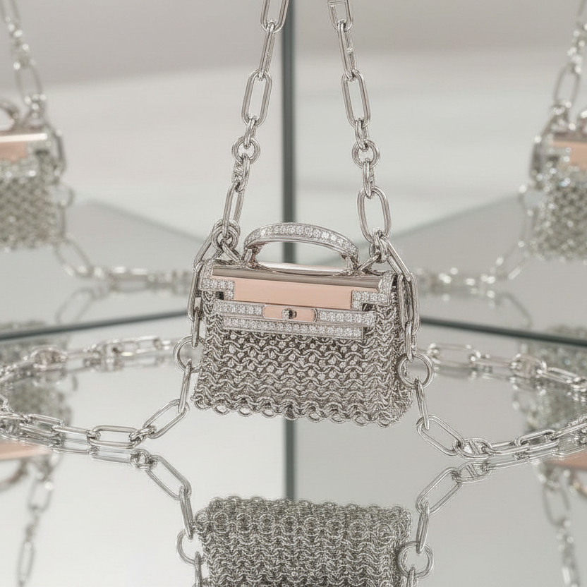 Hermès Kelly Bijou Précieux 18K White Gold Diamond Chain Mail Necklace