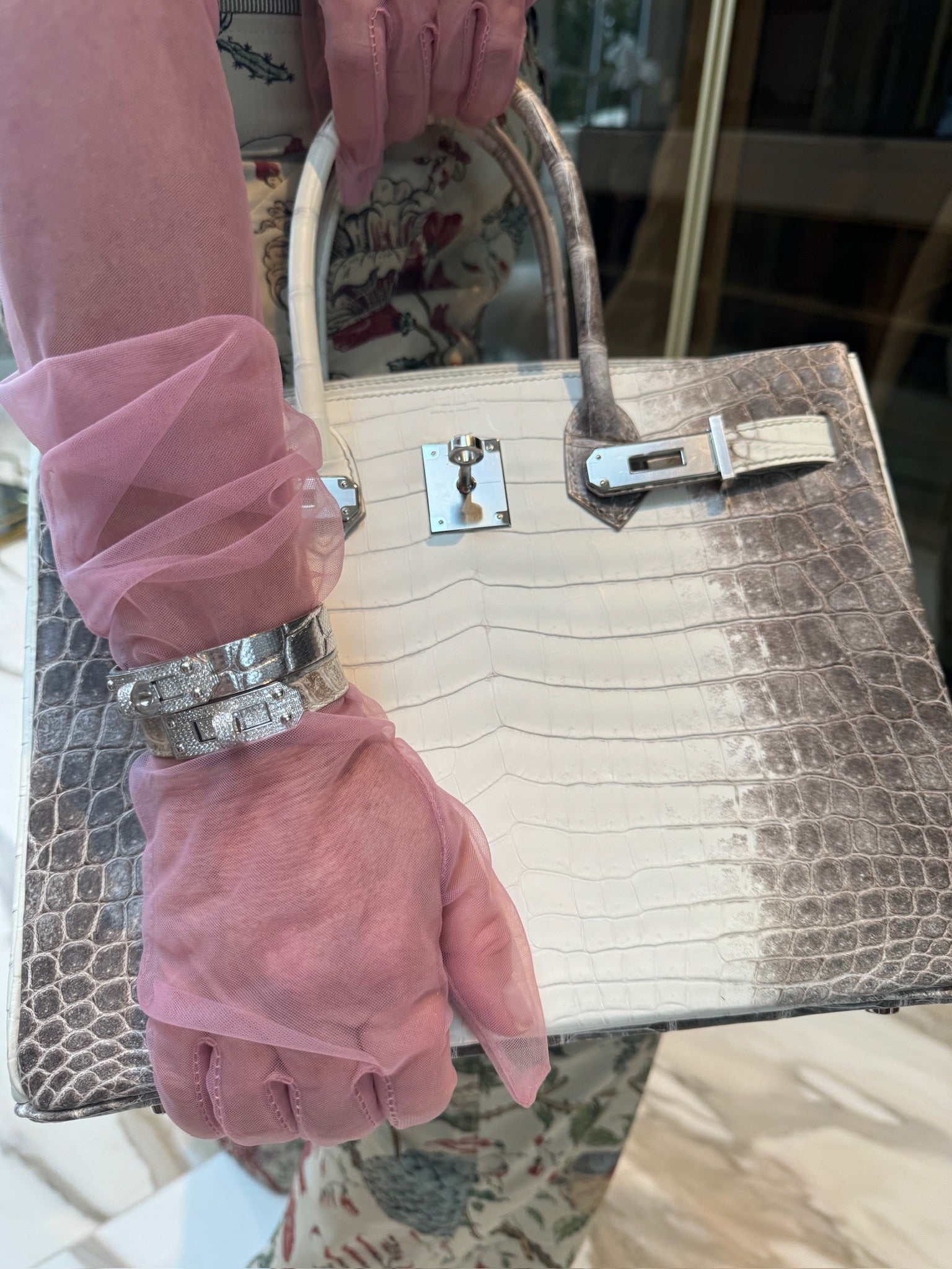 Hermès Kelly Bracelet Himalayan Niloticus Crocodile 18K White Gold & Diamond Pavé