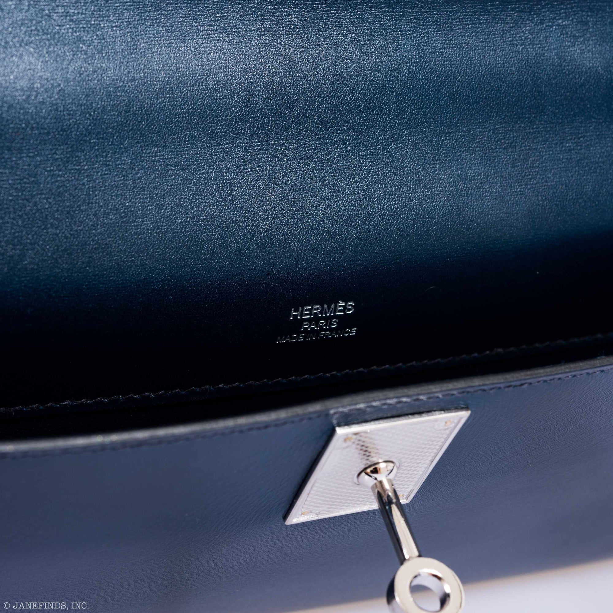 Hermès Kelly Cut Clutch Bleu de Prusse Box Palladium Guilloche Hardware