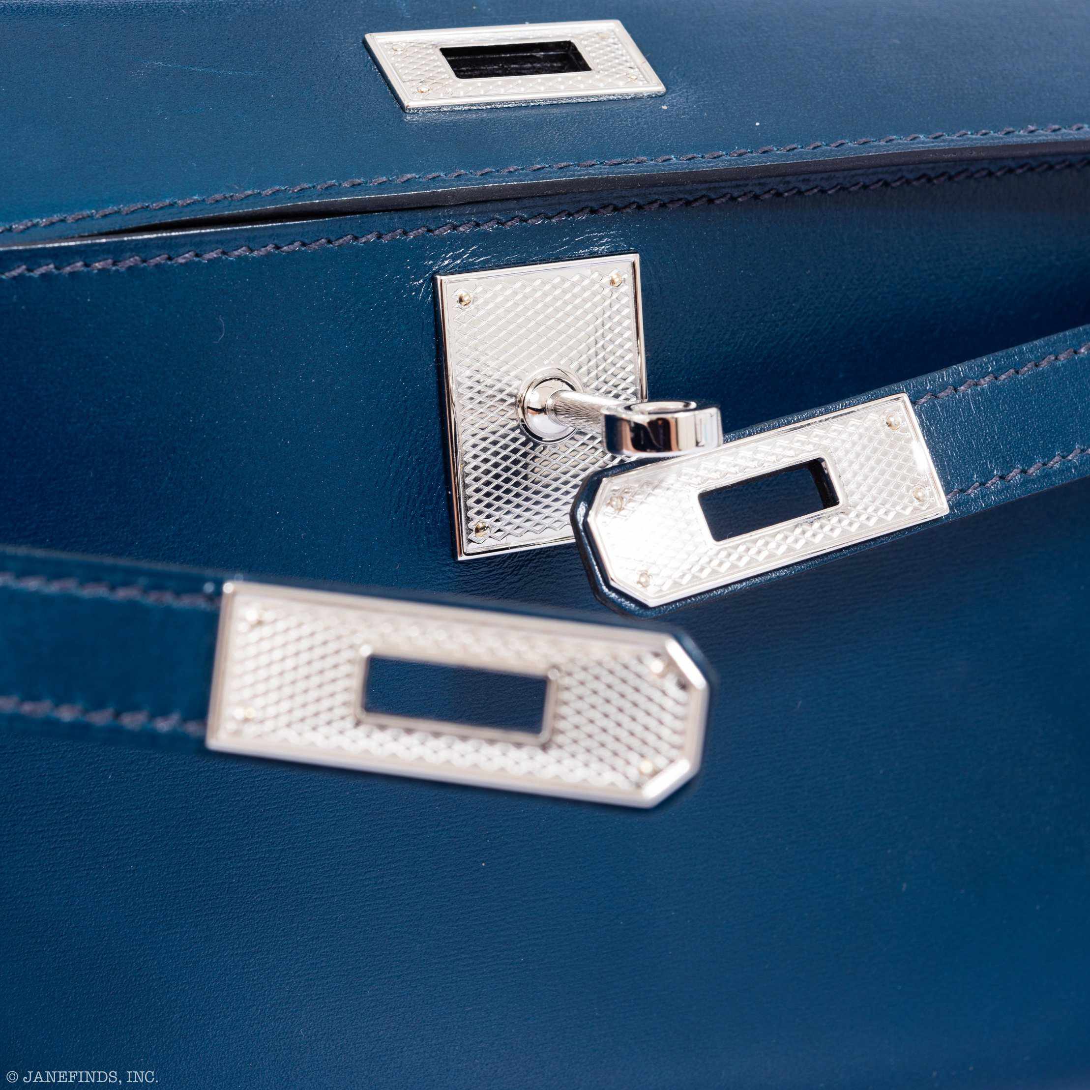 Hermes Kelly Cut Clutch Bleu de Prusse Box Palladium Guilloche Hardware