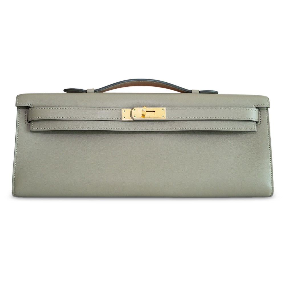 Hermès Kelly Cut Gris Asphalte Swift Gold Hardware, front view