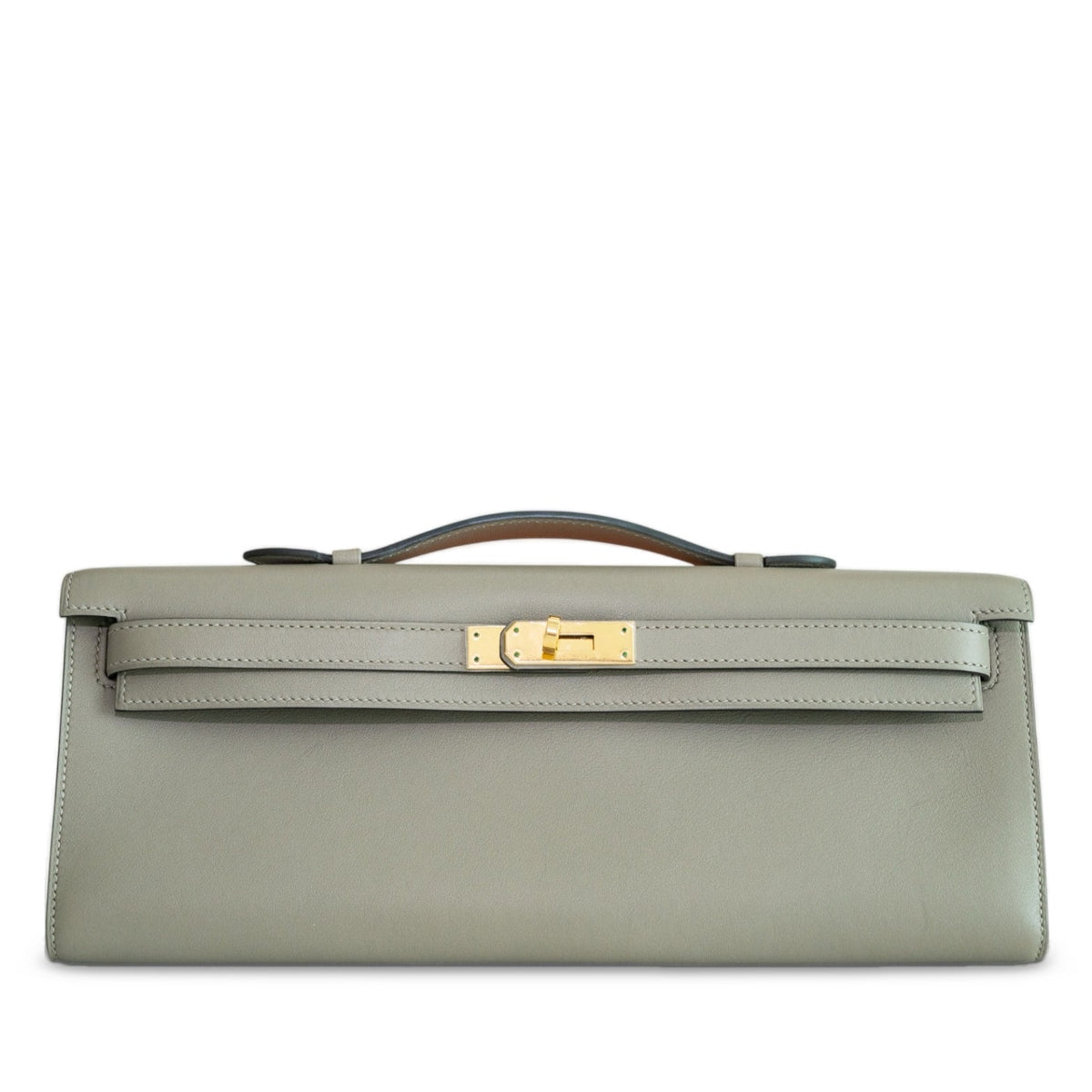 Hermès Kelly Cut Gris Asphalte Swift Gold Hardware, front view