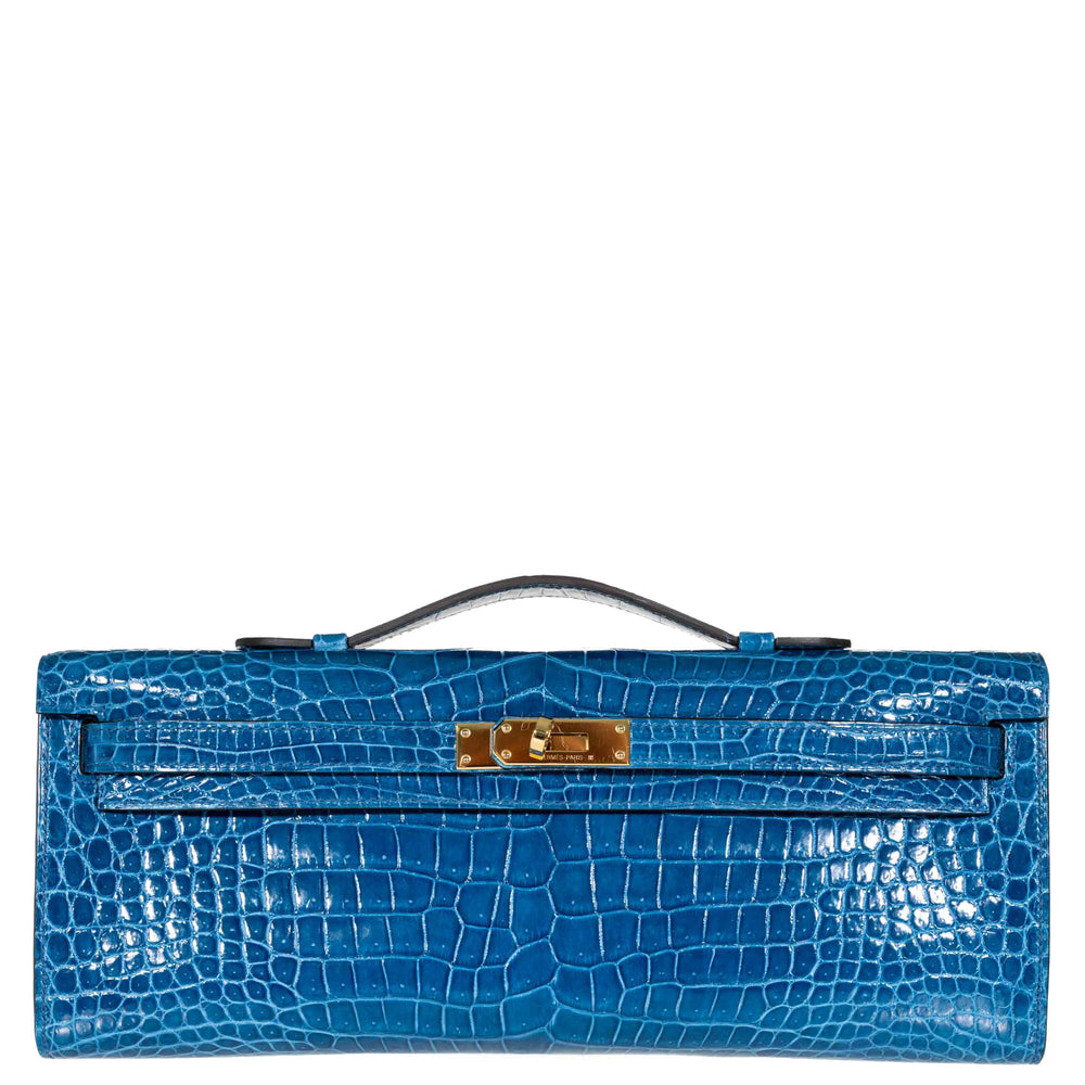 Hermès Kelly Cut Mykonos Porosus Crocodile Gold Hardware