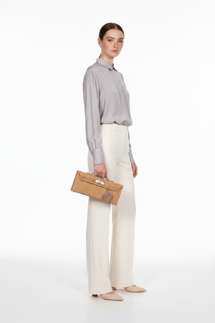 Hermès Kelly Cut Ocre Doblis Suede Palladium Hardware