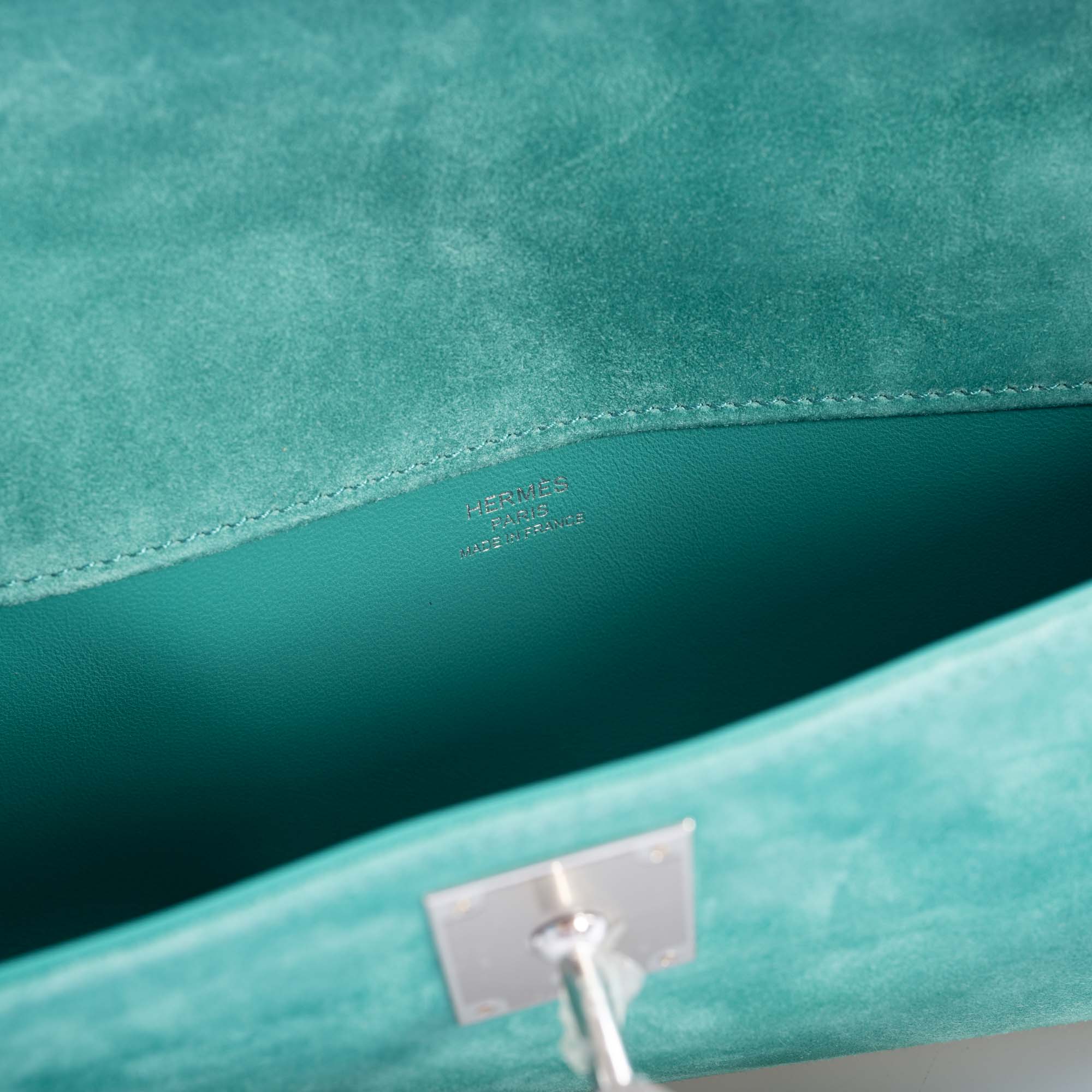 Hermès Kelly Cut Vert Verone Doblis Suede Palladium Hardware