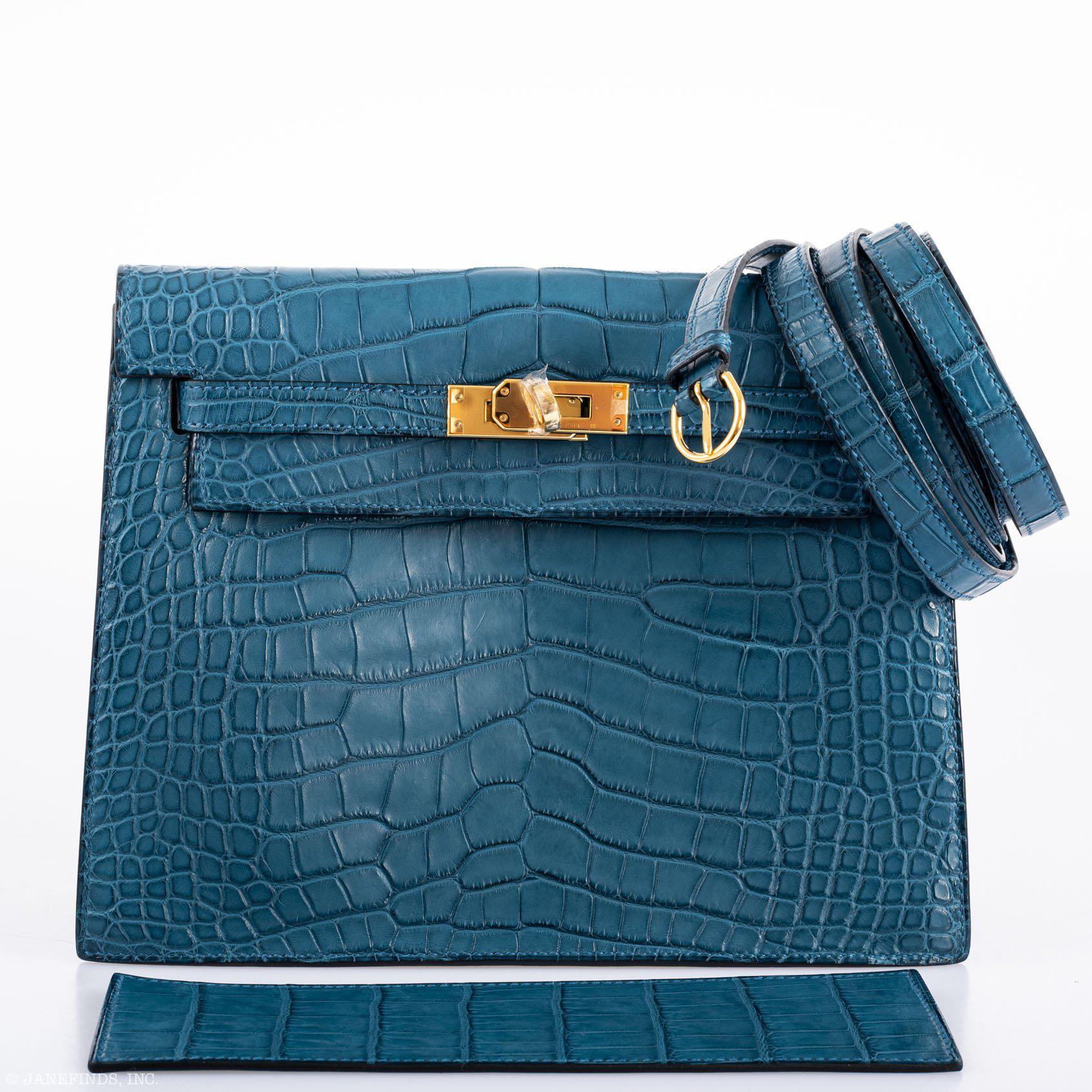 Hermès Kelly Danse Bleu Colvert Matte Alligator Mississippiensis Gold Hardware