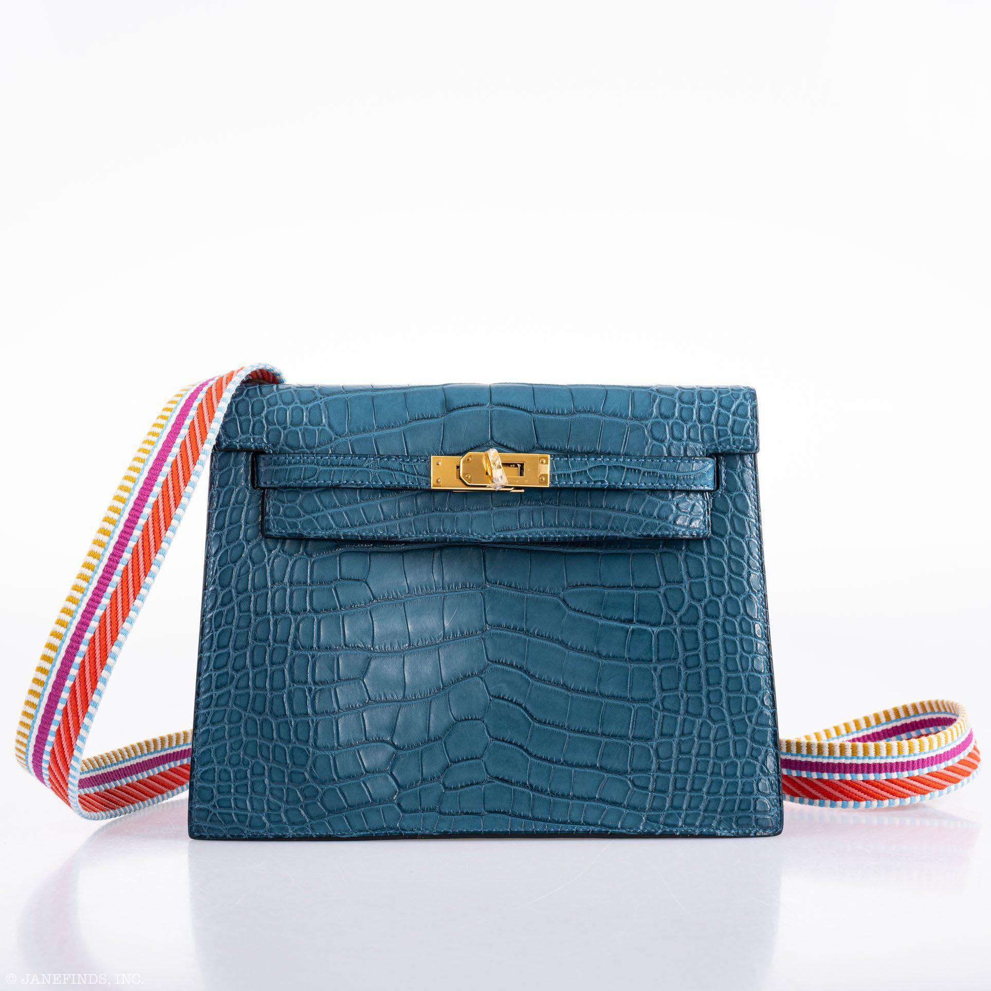 Hermès Kelly Danse Bleu Colvert Matte Alligator Mississippiensis Gold Hardware