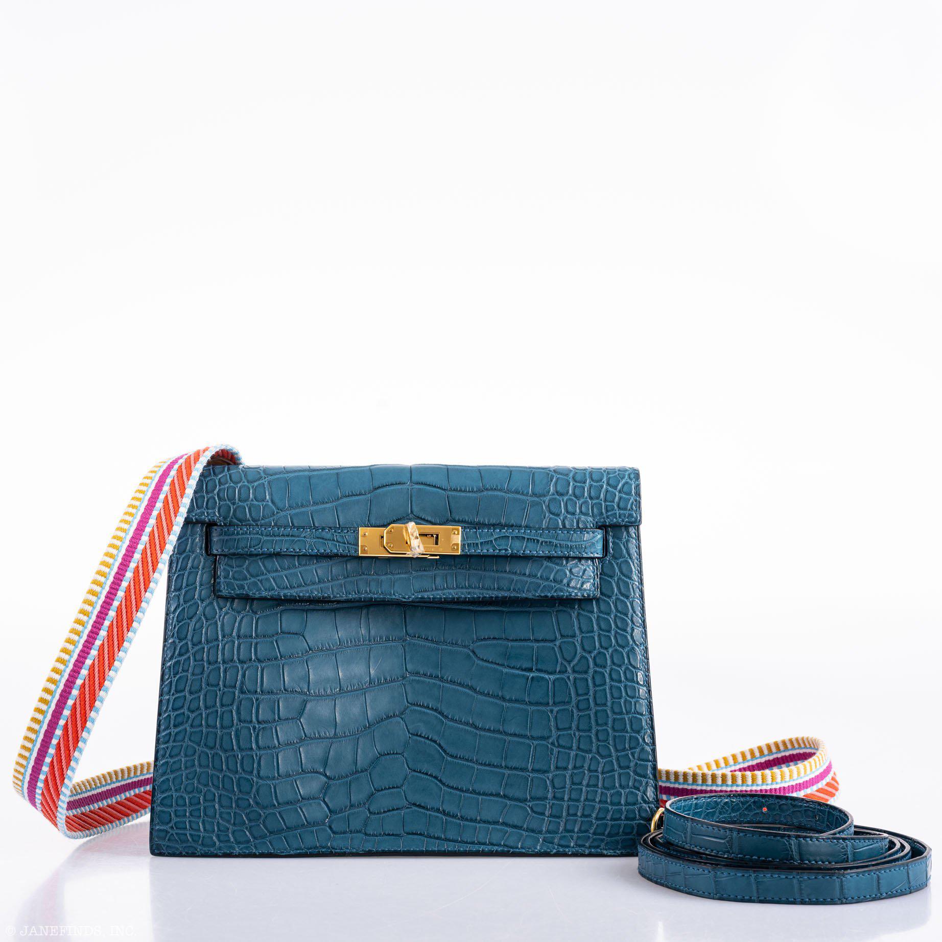 Hermès Kelly Danse Bleu Colvert Matte Alligator Mississippiensis Gold Hardware