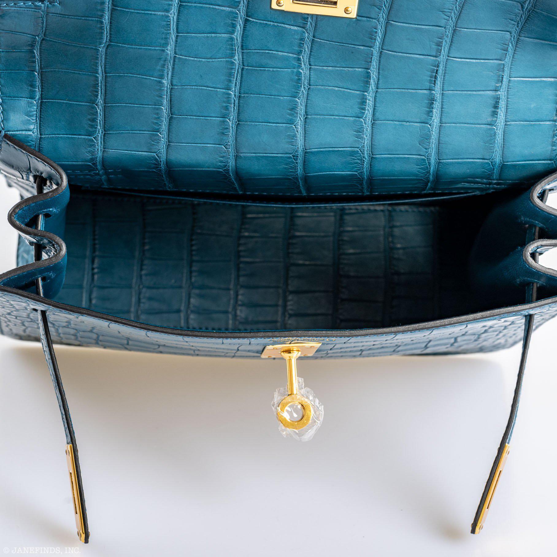 Hermès Kelly Danse Bleu Colvert Matte Alligator Mississippiensis Gold Hardware