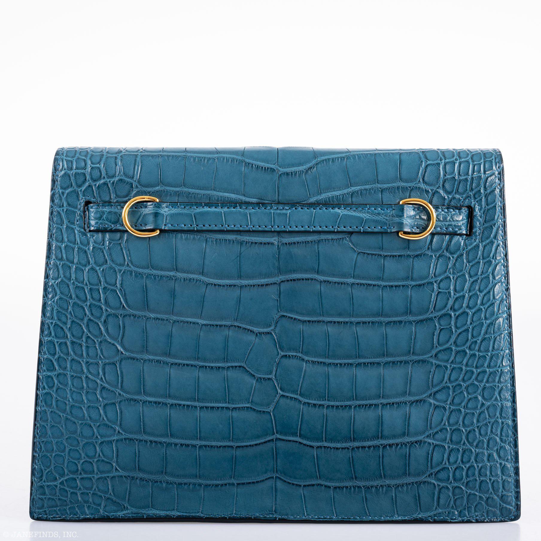 Hermès Kelly Danse Bleu Colvert Matte Alligator Mississippiensis Gold Hardware