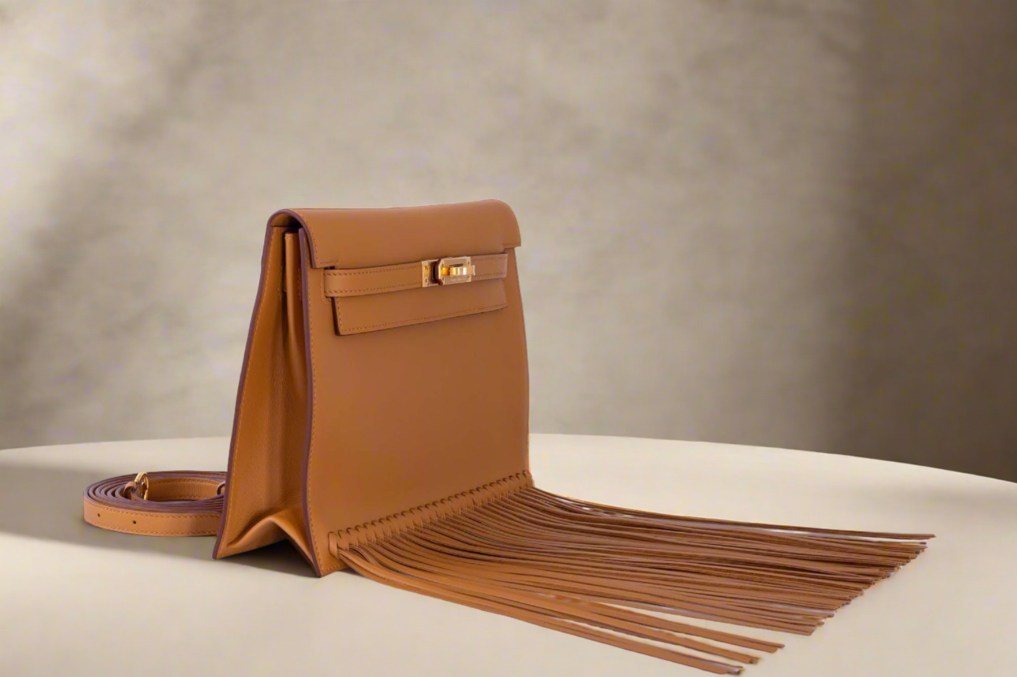 Hermès Kelly Danse Fringe Anate Sesame Swift Gold Hardware