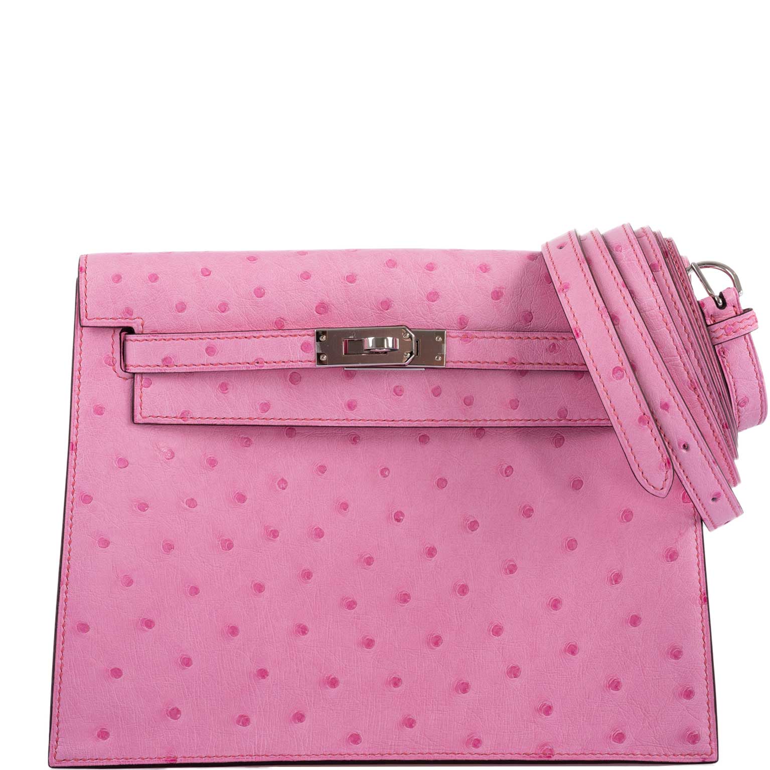 Hermès Kelly Danse II 5P Bubblegum Pink Ostrich Palladium Hardware