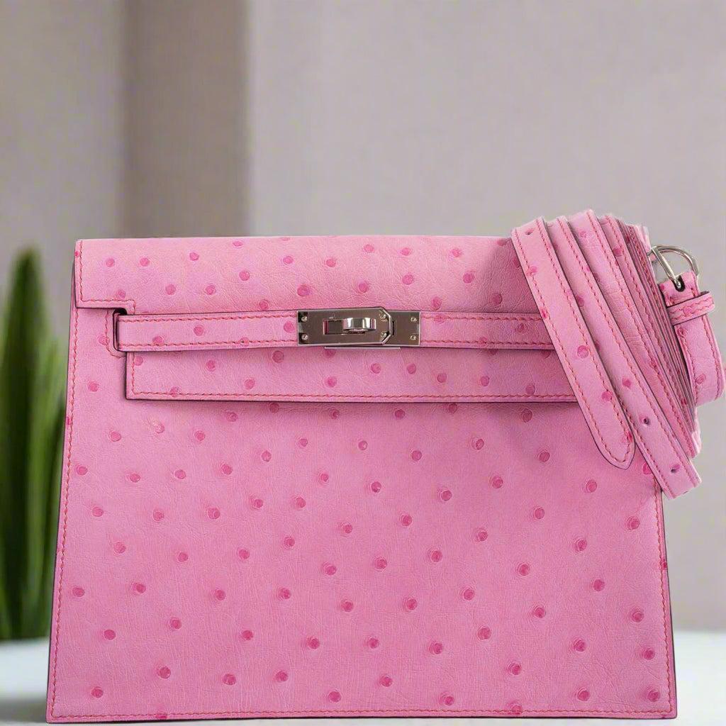 Hermès Kelly Danse II 5P Bubblegum Pink Ostrich Palladium Hardware
