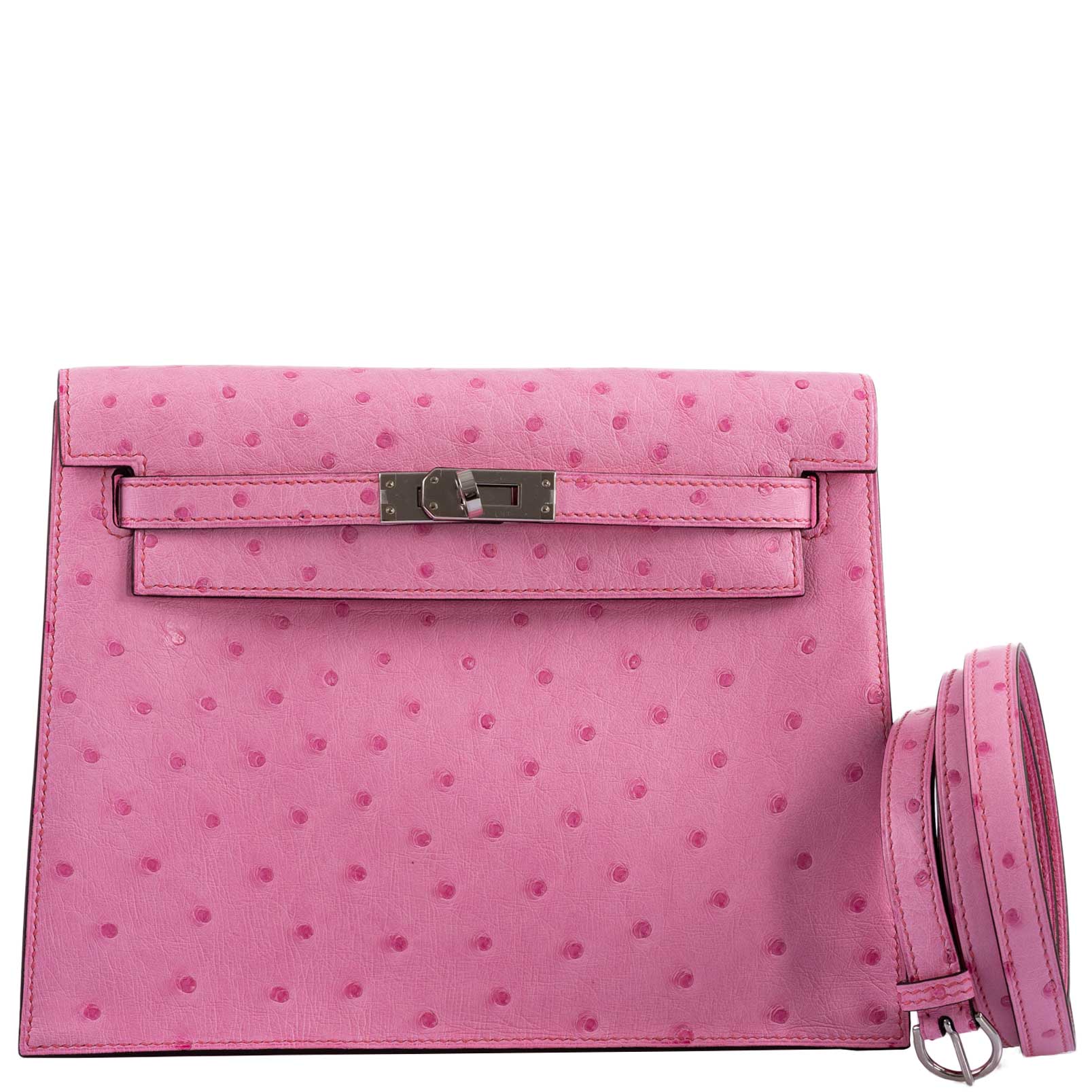 Hermès Kelly Danse II 5P Bubblegum Pink Ostrich Palladium Hardware