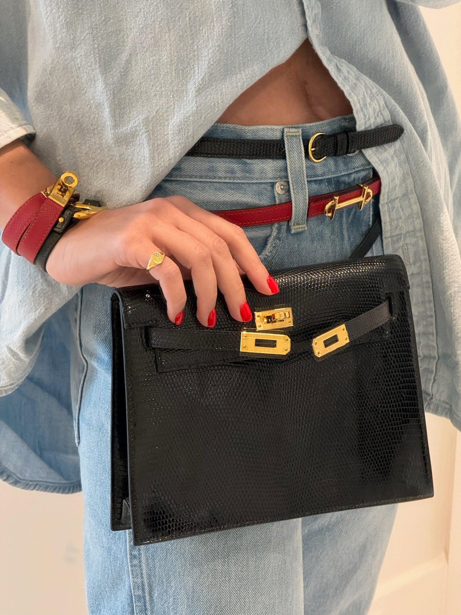 Hermès Kelly Danse II Black Shiny Nilo Lizard Gold Hardware