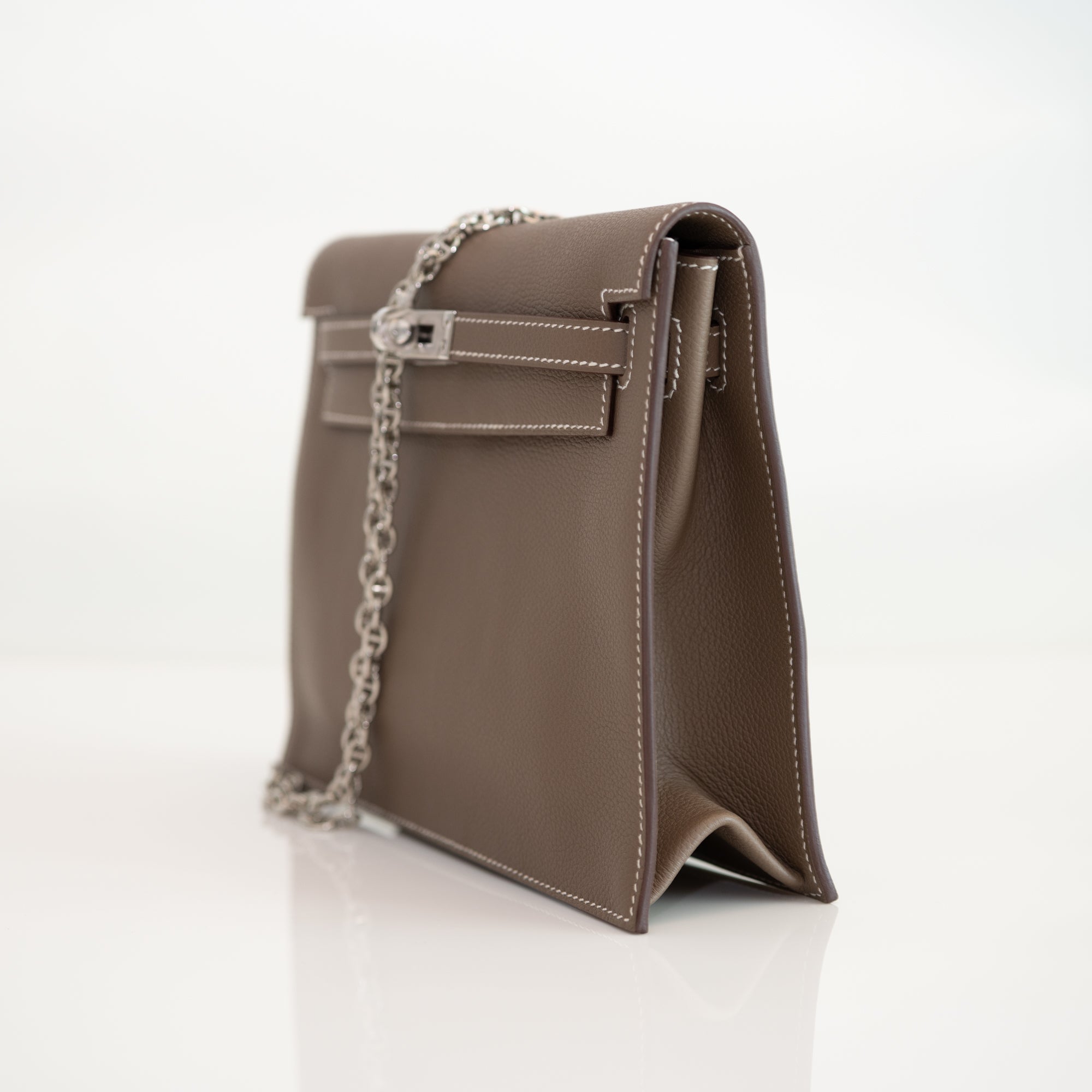 Hermès Kelly Danse II Verso Etoupe / Vert Foncé Evercolor Palladium Hardware