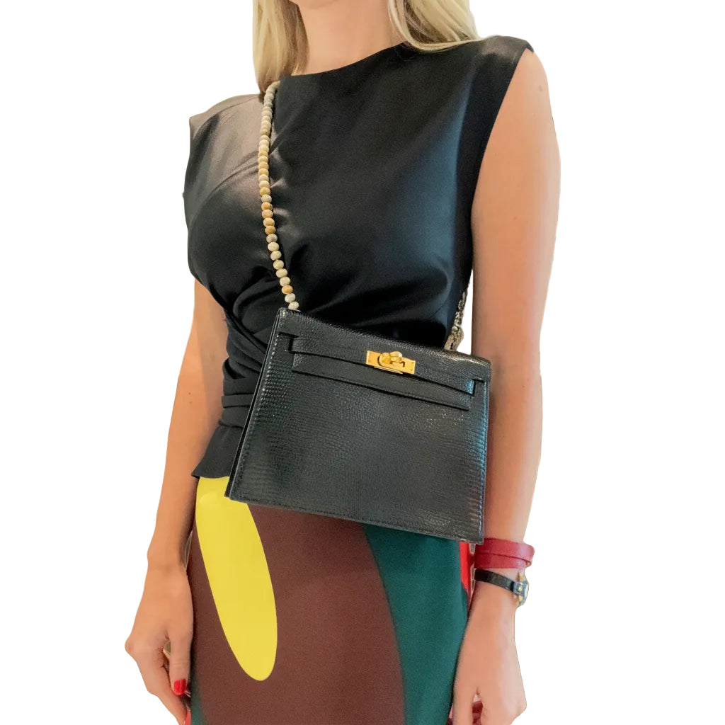 Hermès Kelly Danse Noir Shiny Niloticus Lizard Gold Hardware