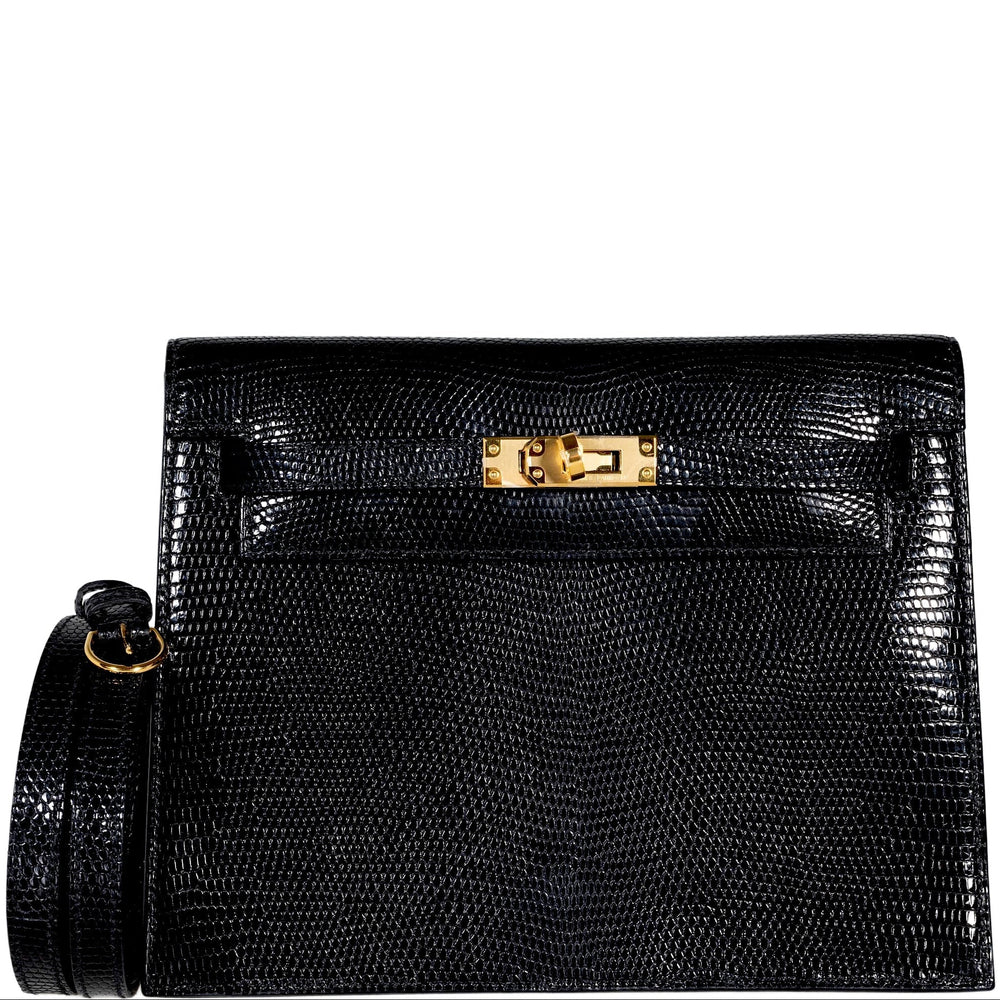 Hermès Kelly Danse Noir Shiny Niloticus Lizard Gold Hardware