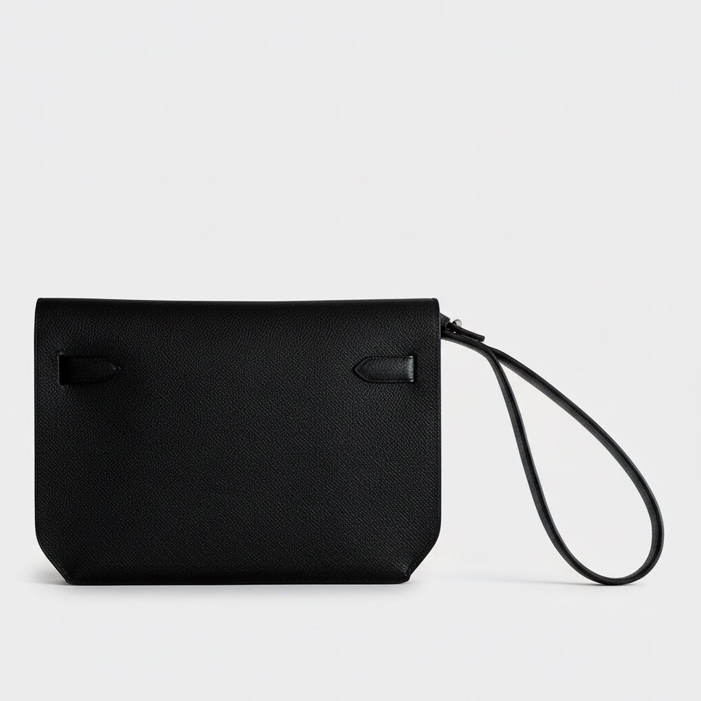Hermès Kelly Dépêches 25 Noir Epsom Palladium Hardware