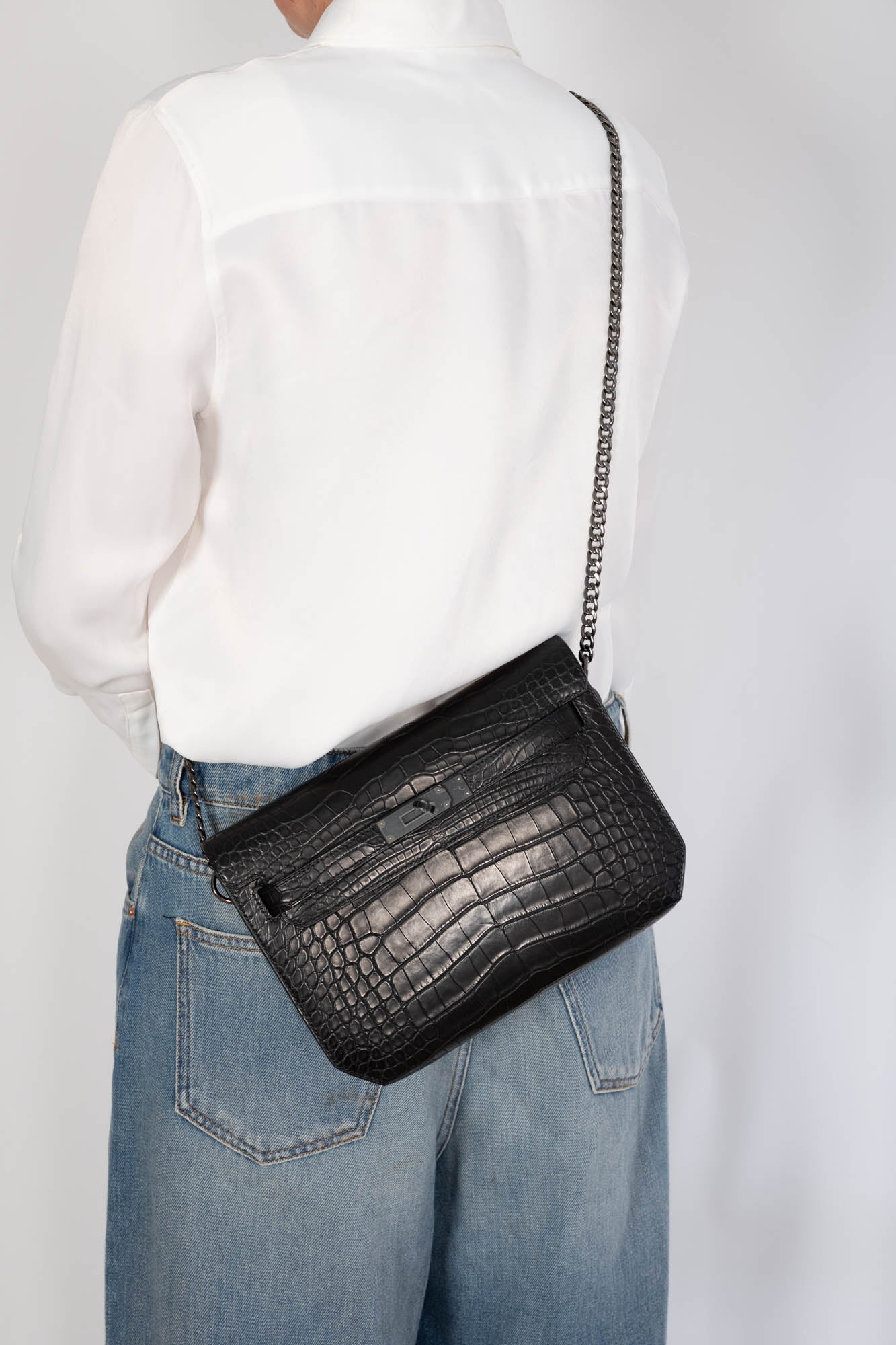Hermès Kelly Dépêches Pochette 25 Black Matte Alligator PVD
