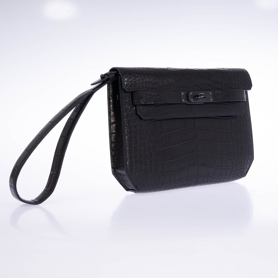 Hermès Kelly Dépêches Pochette 25 Black Matte Alligator PVD Hardware