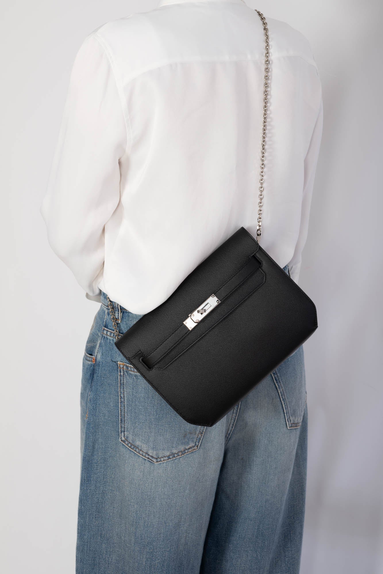 Hermès Kelly Dépêches Pochette 25 Black Matte Alligator PVD Hardware