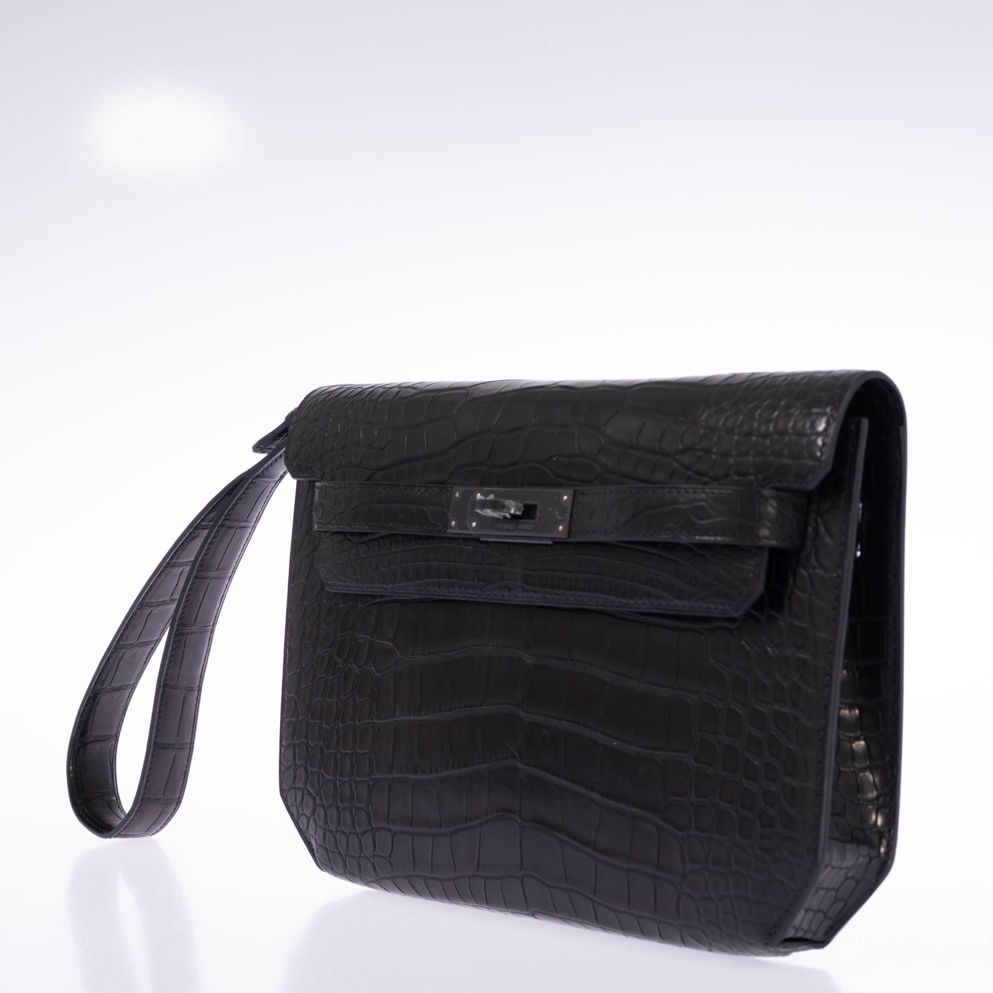 Hermès Kelly Dépêches Pochette 25 Black Matte Alligator PVD