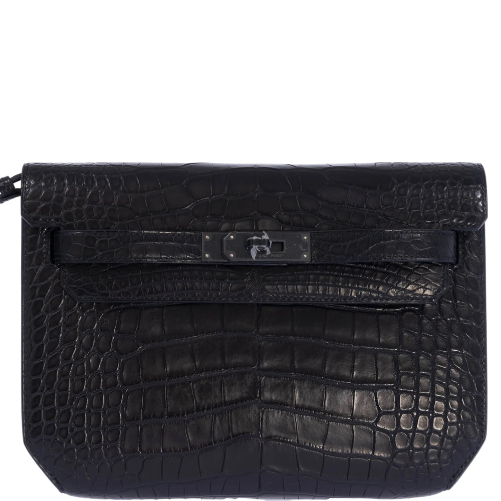 Hermès Kelly Dépêches Pochette 25 Black Matte Alligator PVD Hardware