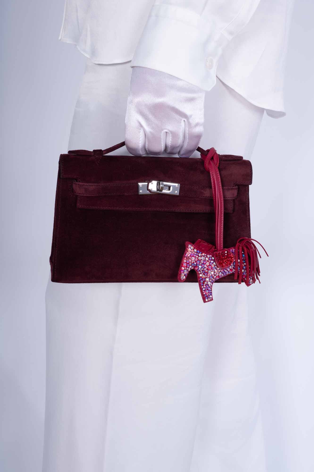 Hermès Kelly Doblis Mini Pochette Bordeaux Veau Suede Palladium Hardware