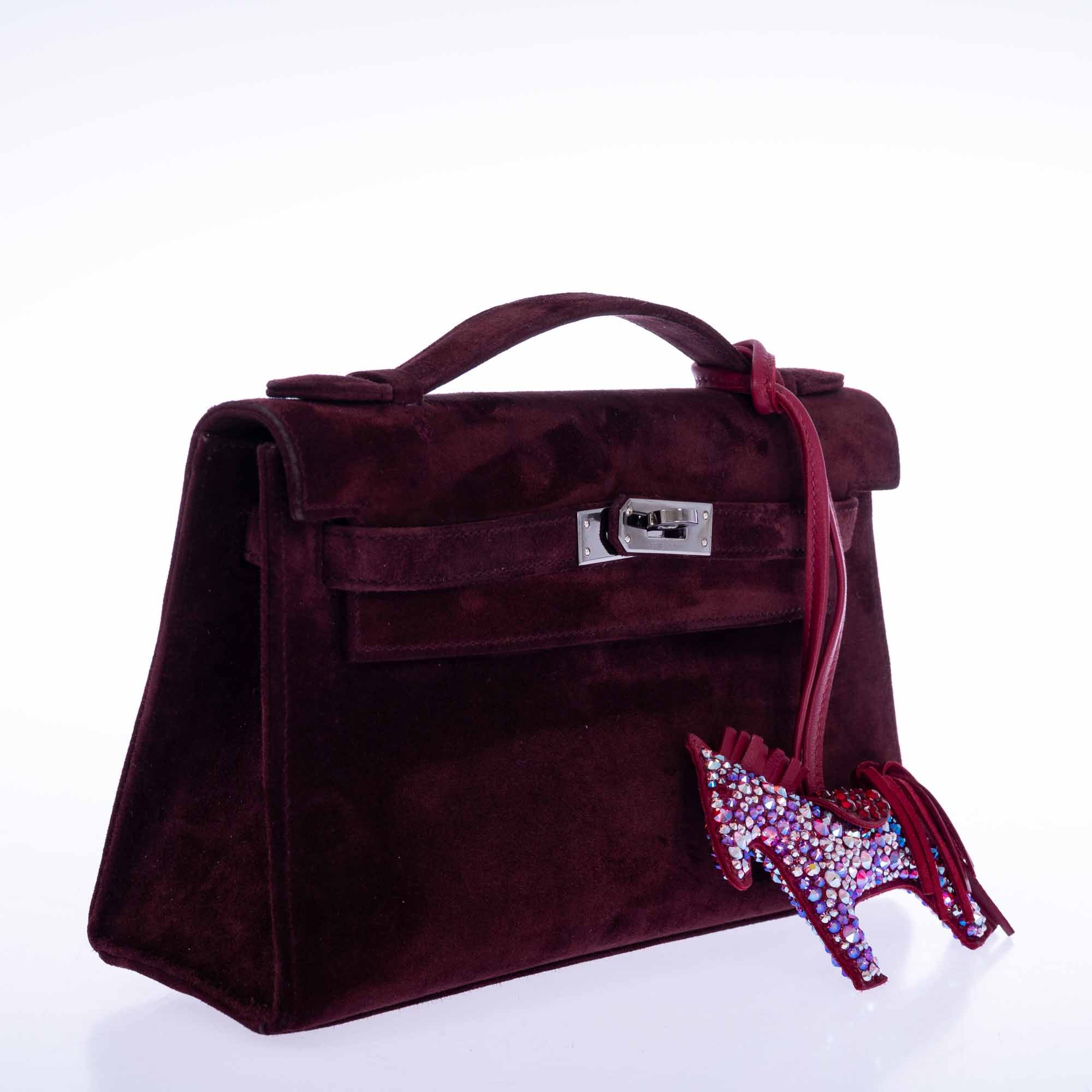 Hermès Kelly Doblis Mini Pochette Bordeaux Veau Suede Palladium Hardware