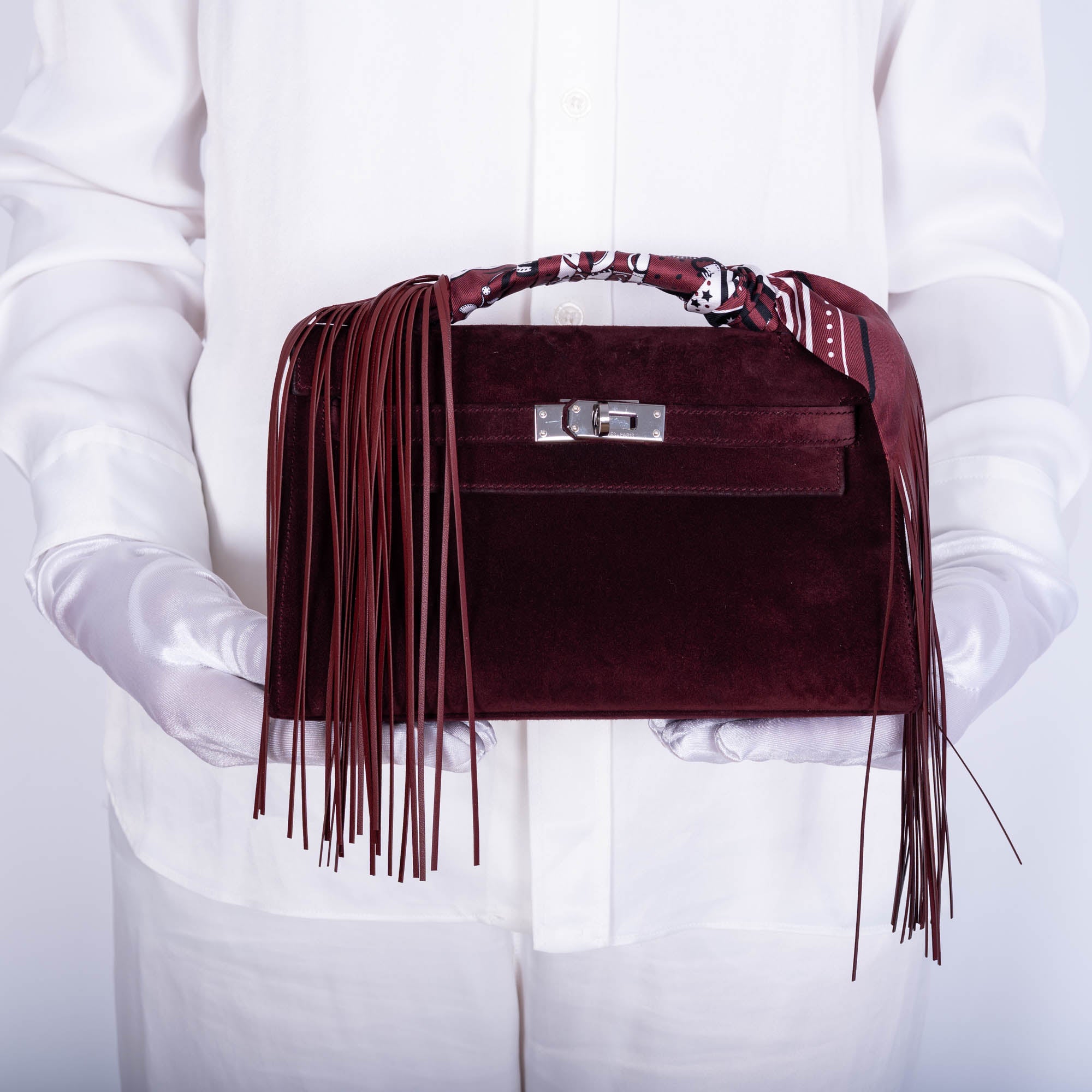 Hermès Kelly Doblis Mini Pochette Bordeaux Veau Suede Palladium Hardware