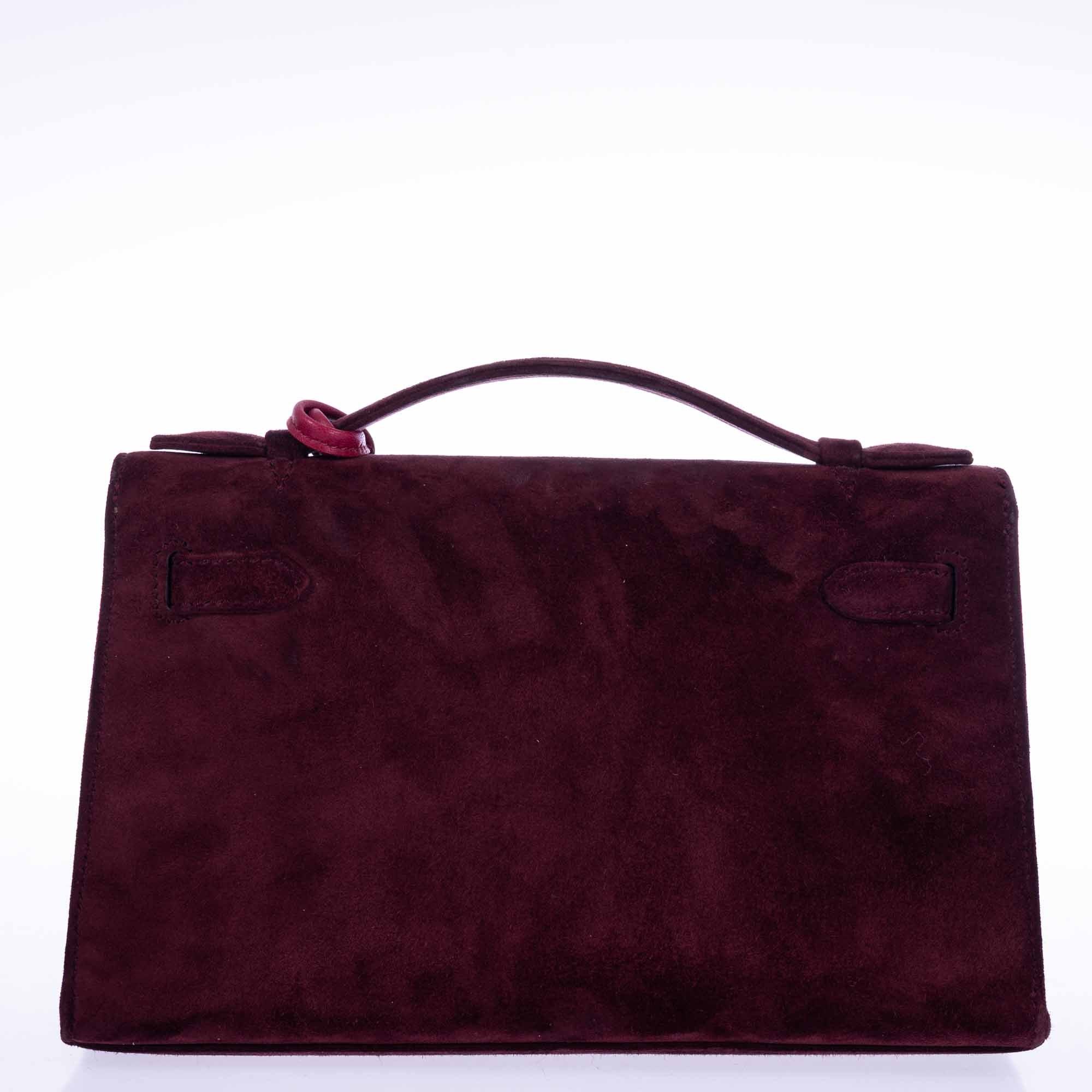 Hermès Kelly Doblis Mini Pochette Bordeaux Veau Suede Palladium Hardware