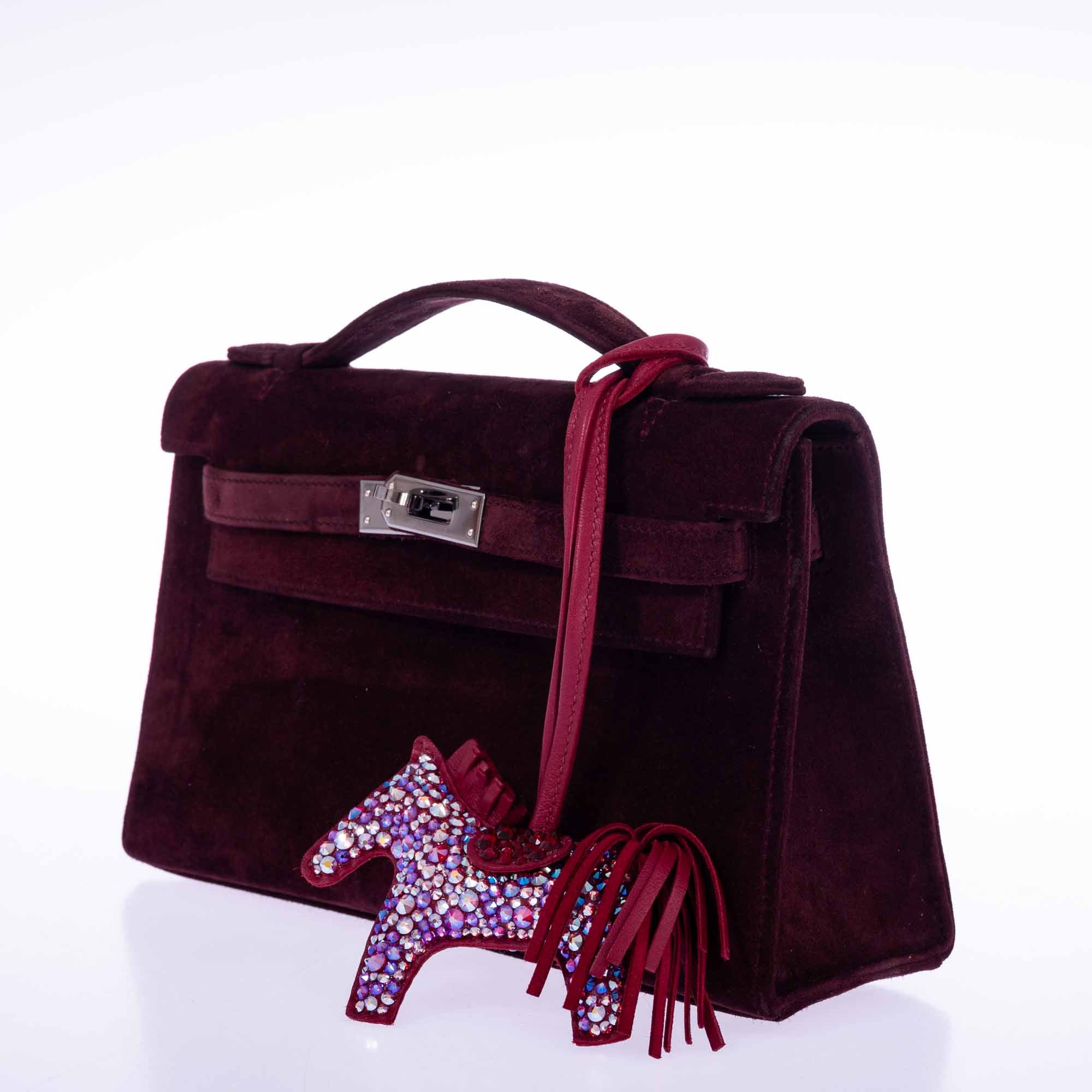 Hermès Kelly Doblis Mini Pochette Bordeaux Veau Suede Palladium Hardware