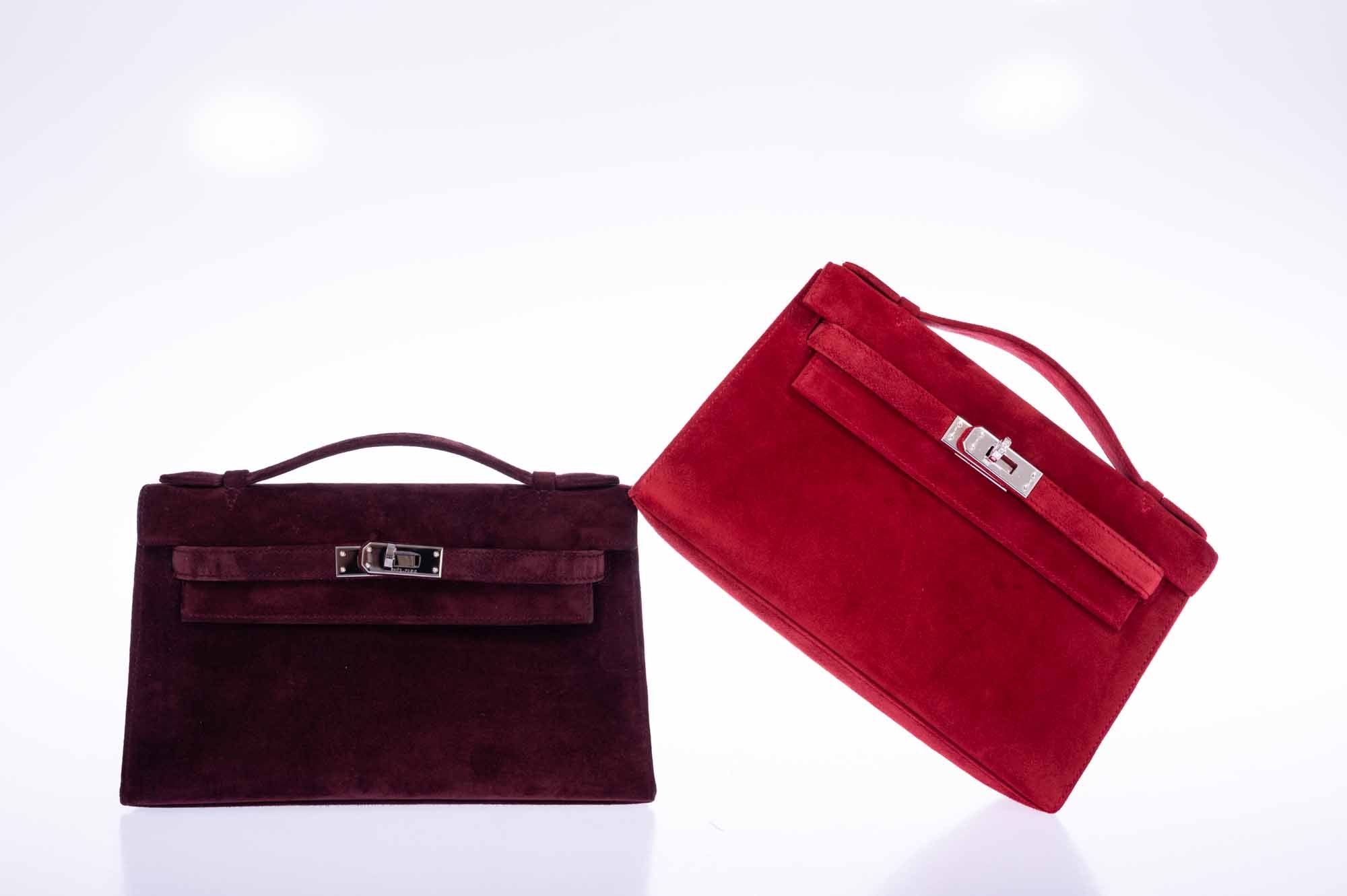 Hermès Kelly Doblis Mini Pochette Bordeaux Veau Suede Palladium Hardware