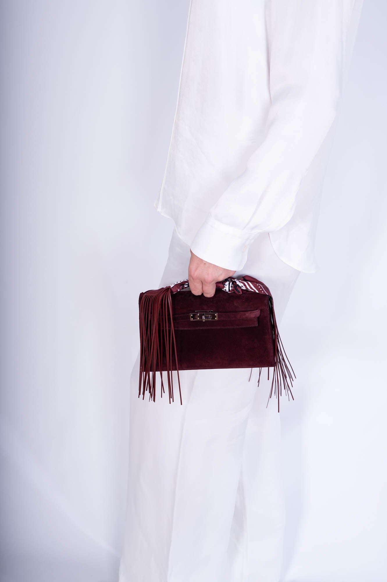 Hermès Kelly Doblis Mini Pochette Bordeaux Veau Suede Palladium Hardware
