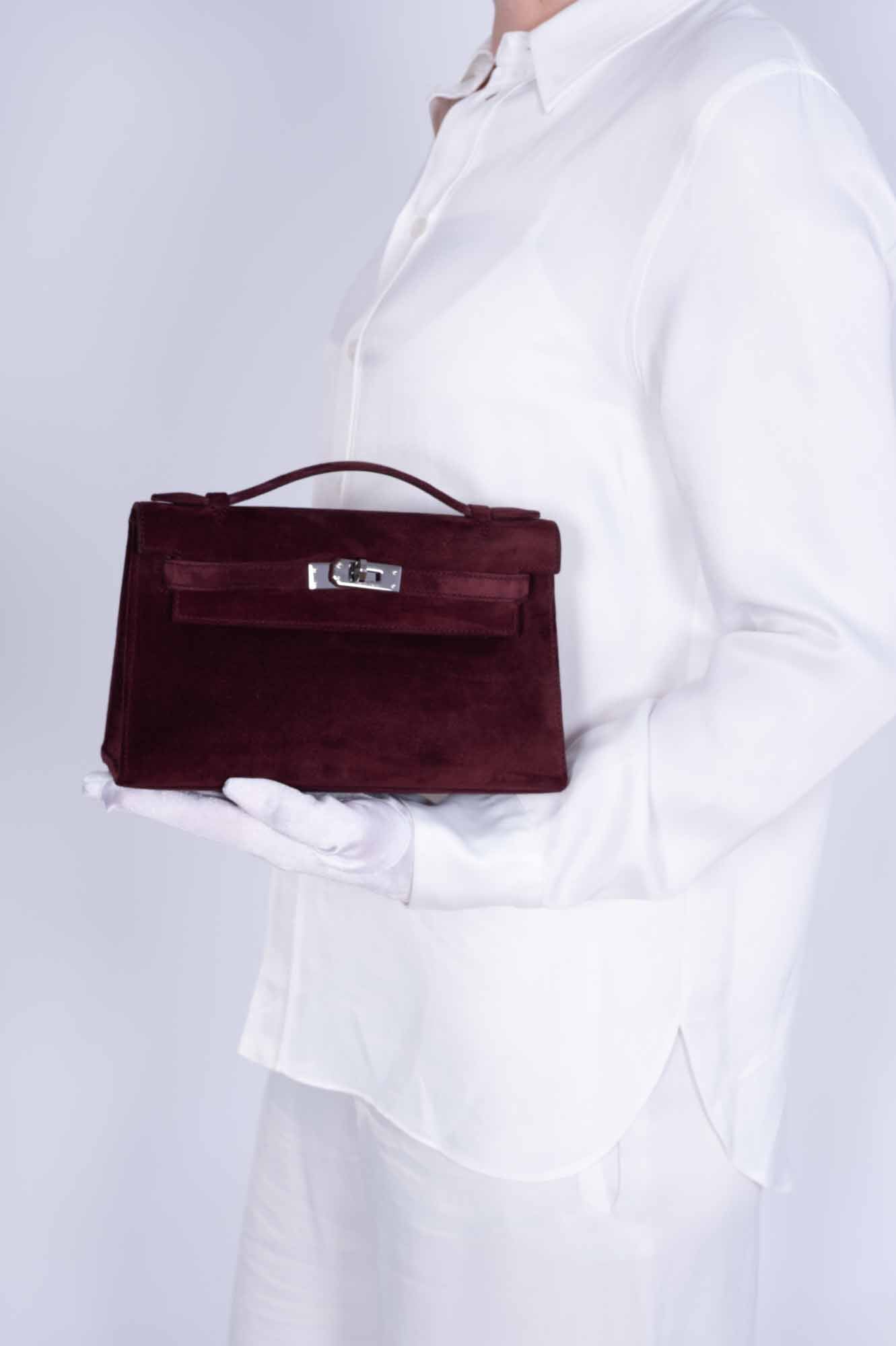 Hermès Kelly Doblis Mini Pochette Bordeaux Veau Suede Palladium Hardware