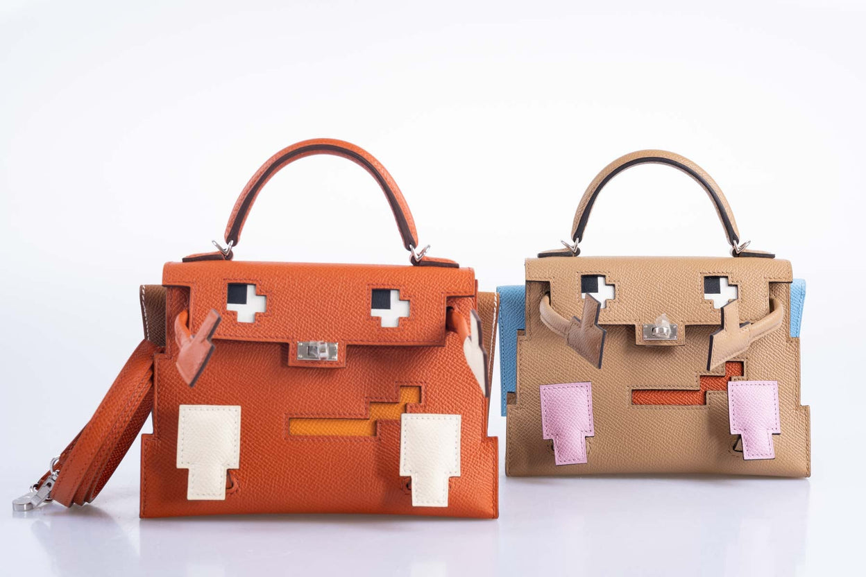 Hermès Kelly Doll "Picto" Quelle Idole Terre Battue, Nata, Abricot & Gold Epsom Palladium Hardware