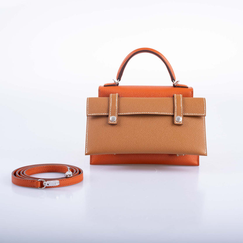 Hermès Kelly Doll "Picto" Quelle Idole Terre Battue, Nata, Abricot & Gold Epsom Palladium Hardware