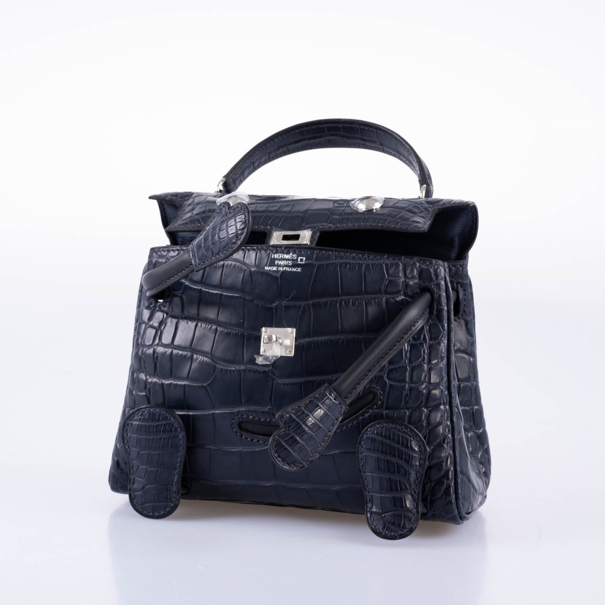 Hermès Kelly Doll Quelle Idole Bleu Nuit Matte Alligator / Black Swift Palladium Hardware