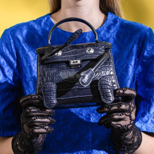 Hermès Kelly Doll Quelle Idole Bleu Nuit Matte Alligator / Black Swift Palladium Hardware