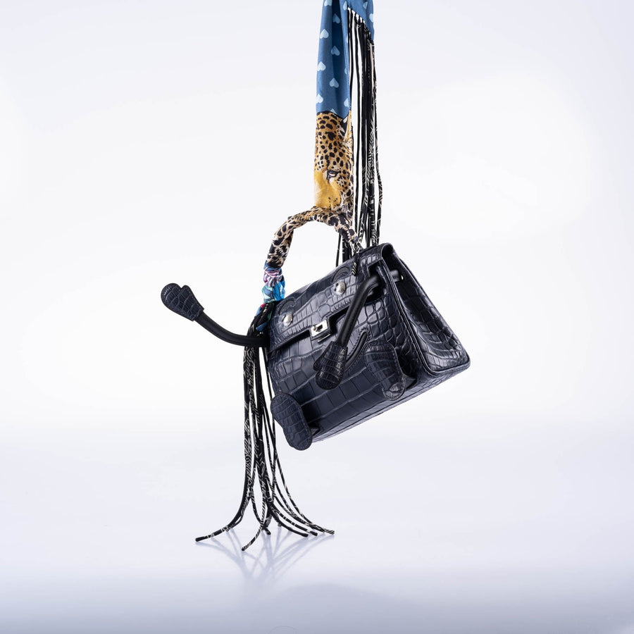 Hermès Kelly Doll Quelle Idole Bleu Nuit Matte Alligator / Black Swift Palladium Hardware