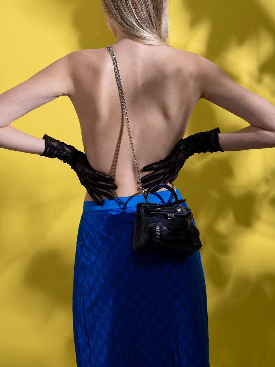 Hermès Kelly Doll Quelle Idole Bleu Nuit Matte Alligator / Black Swift Palladium Hardware